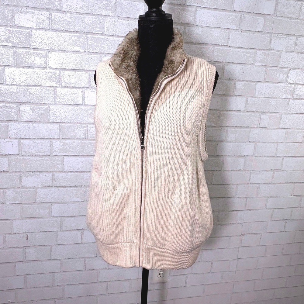 Womens Wool Blnd Faux Fur Lined Vest Jacket Medium Preppy Old Money Quiet Luxury